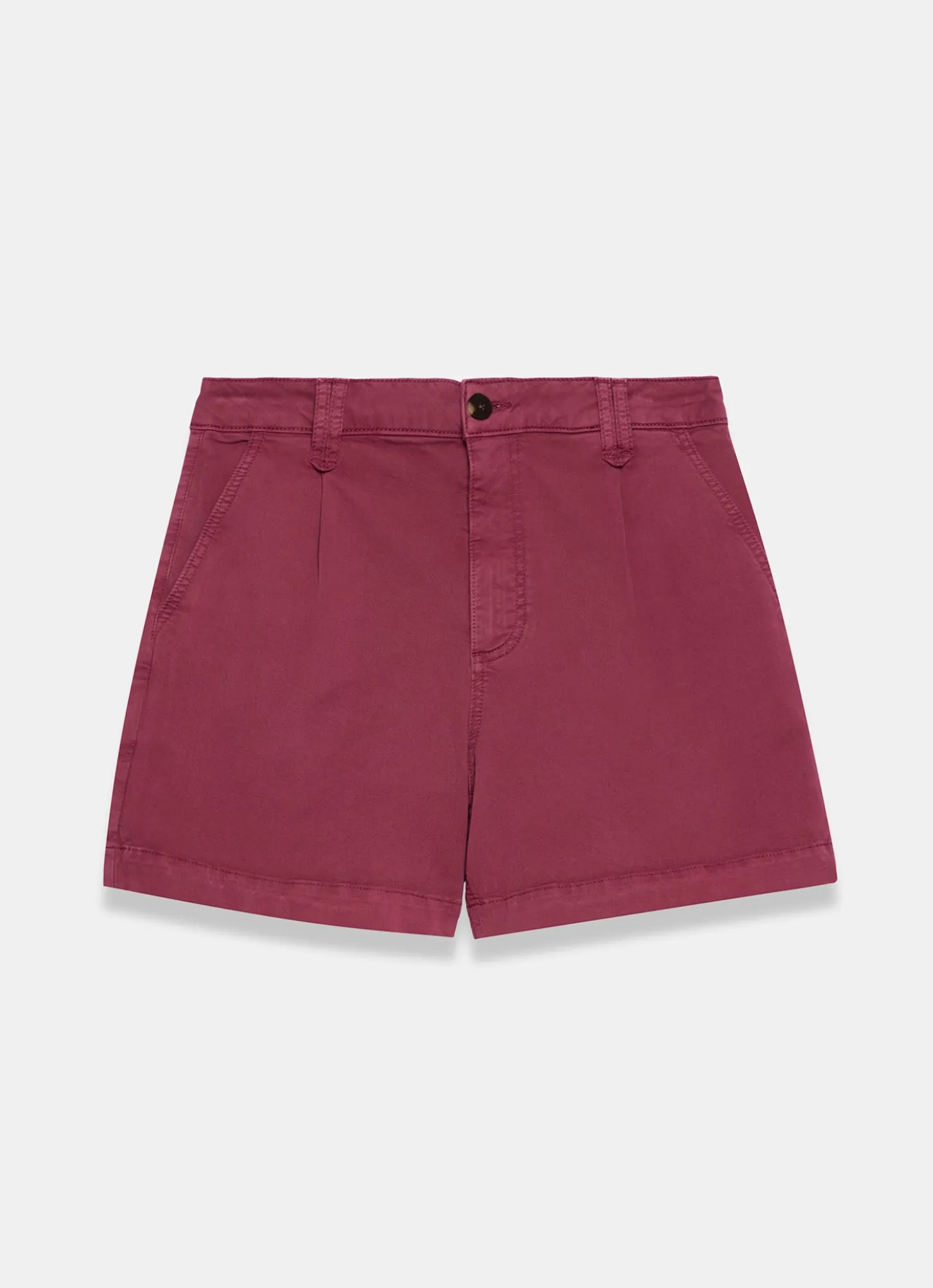 Red Cotton Blend Pleated Chino Shorts