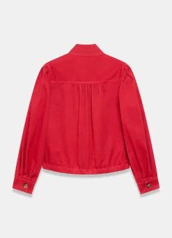 Red Cotton Blend Puff Sleeve Jacket