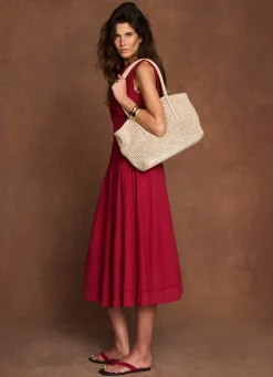 Red Cotton Broderie Midi Dress