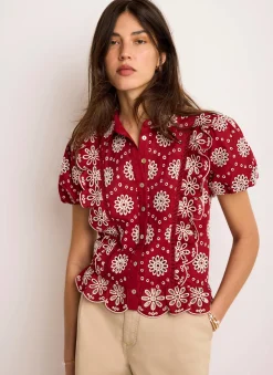 Red Cotton Broderie Shirt