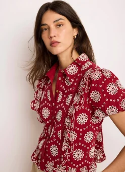 Red Cotton Broderie Shirt