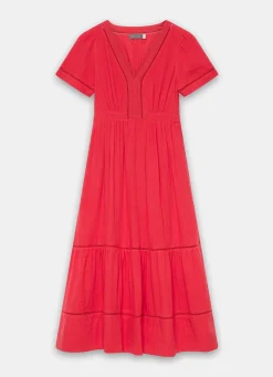 Red Cotton Cheesecloth Midi Dress