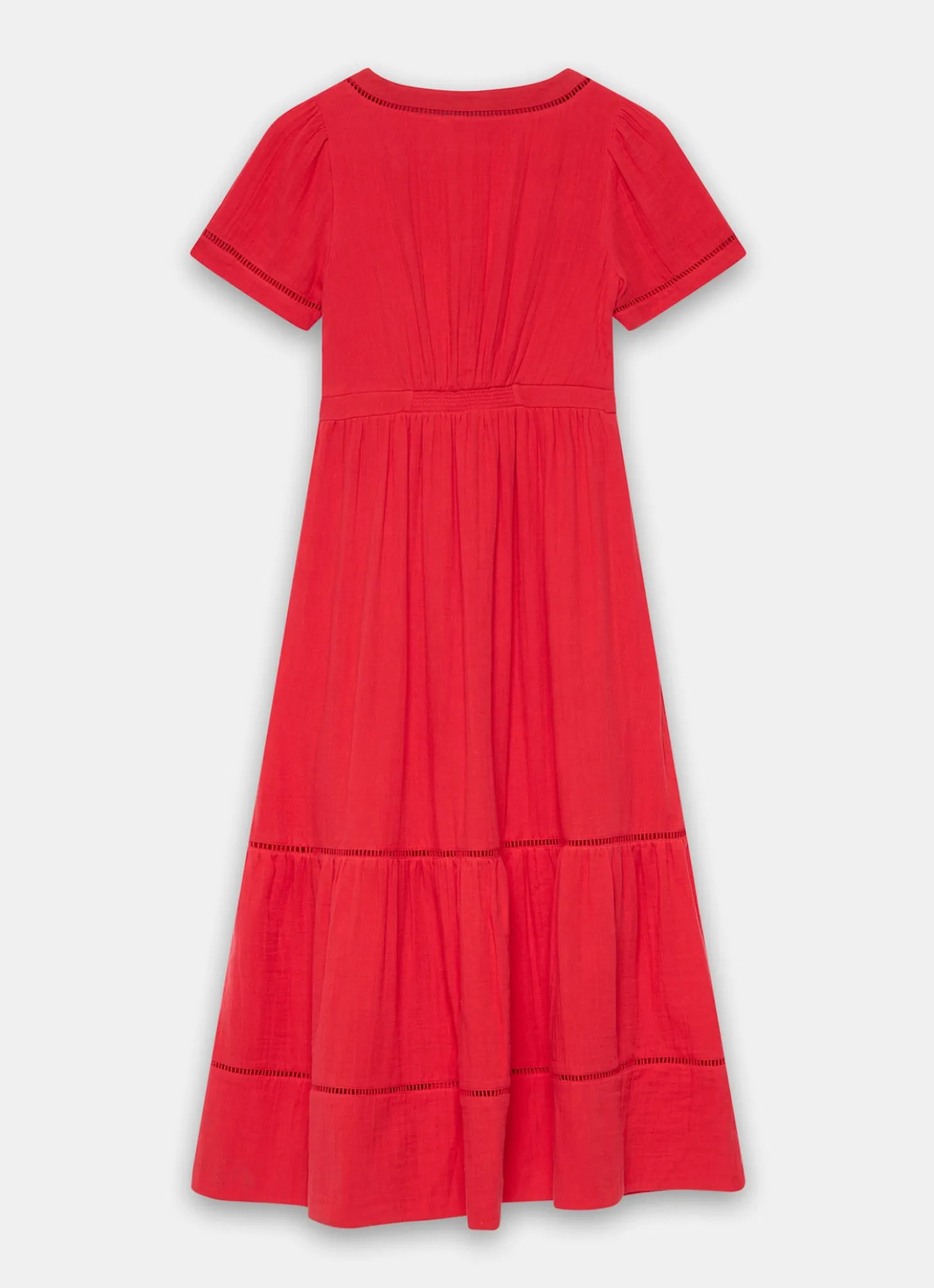 Red Cotton Cheesecloth Midi Dress