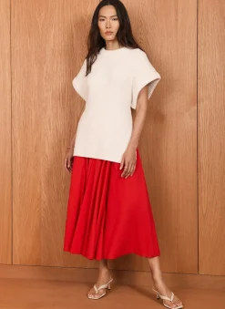 Red Cotton Full Midi Skirt