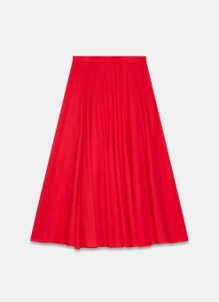 Red Cotton Full Midi Skirt