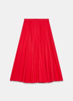 Red Cotton Full Midi Skirt