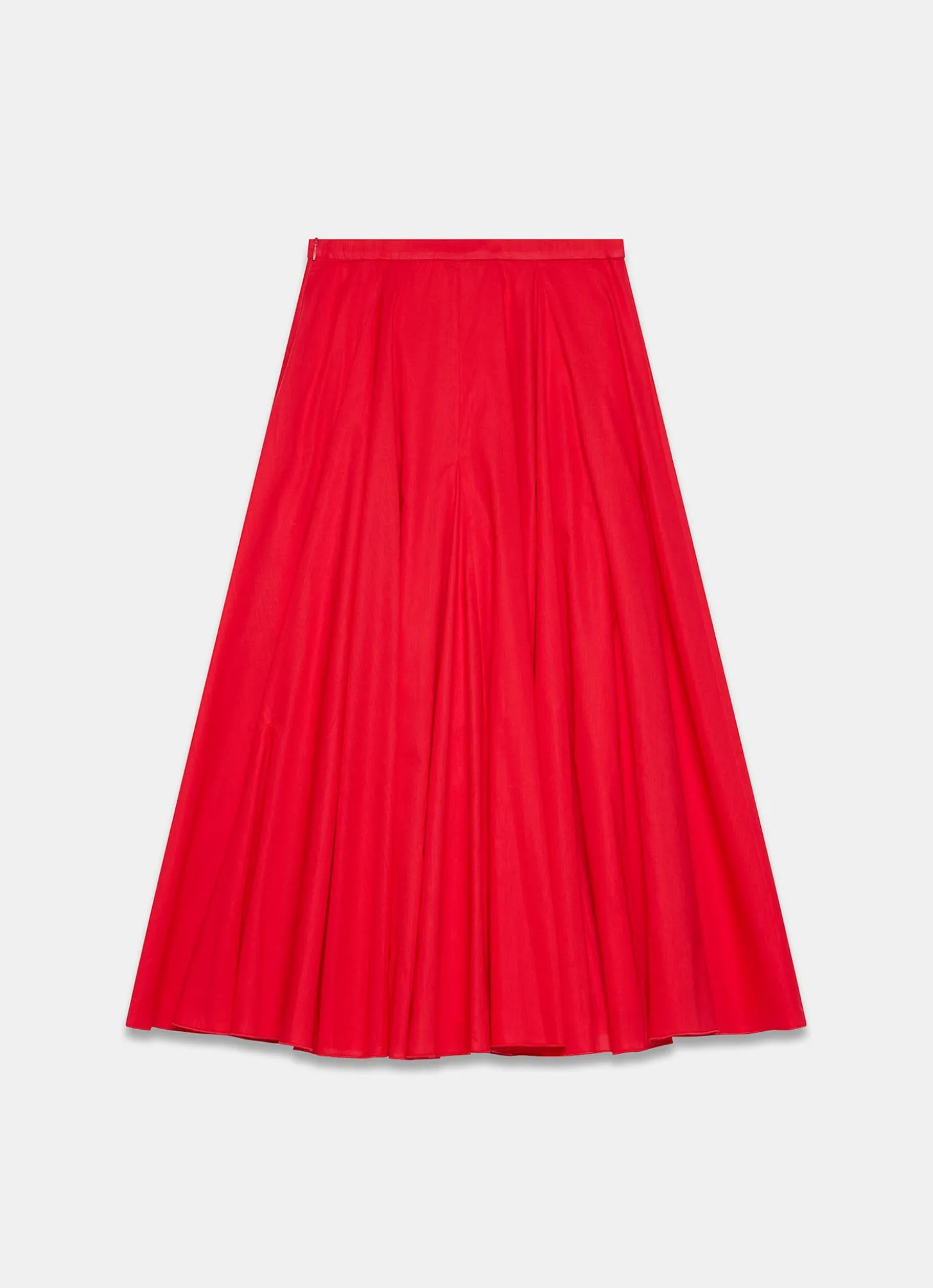 Red Cotton Full Midi Skirt