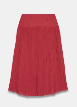 Red Drop Waist Crinkle Midi Skirt