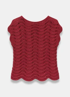 Red Embellished Crochet Knit Top