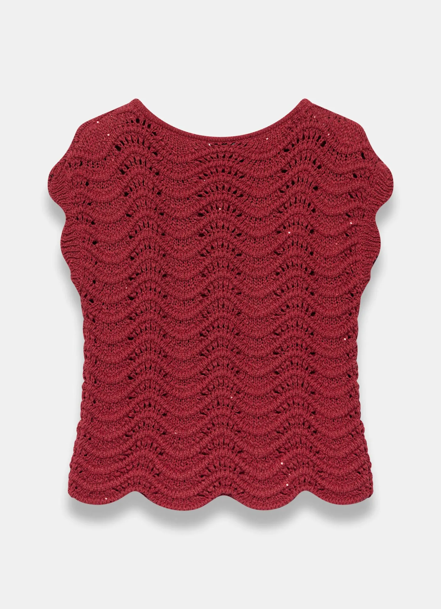 Red Embellished Crochet Knit Top
