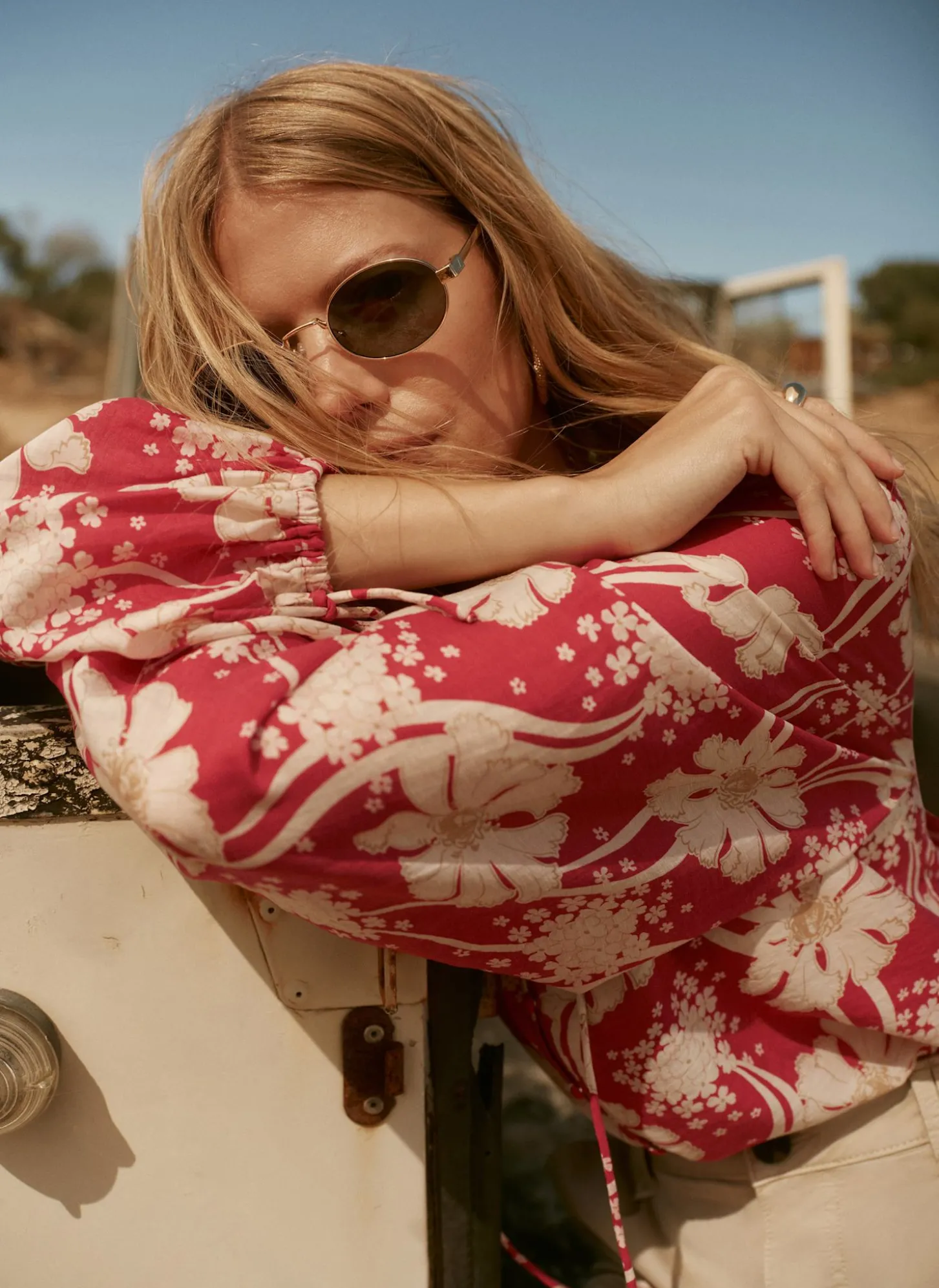 Red Floral Print Blouse
