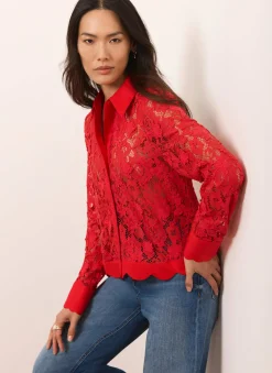 Red Lace Cropped Shirt