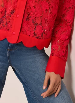 Red Lace Cropped Shirt