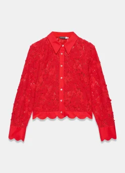 Red Lace Cropped Shirt
