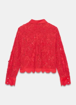 Red Lace Cropped Shirt