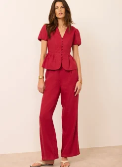Red Linen Balloon Trousers