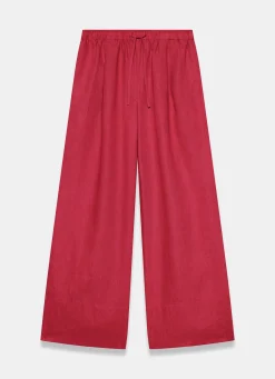 Red Linen Drawstring Wide Leg Trousers