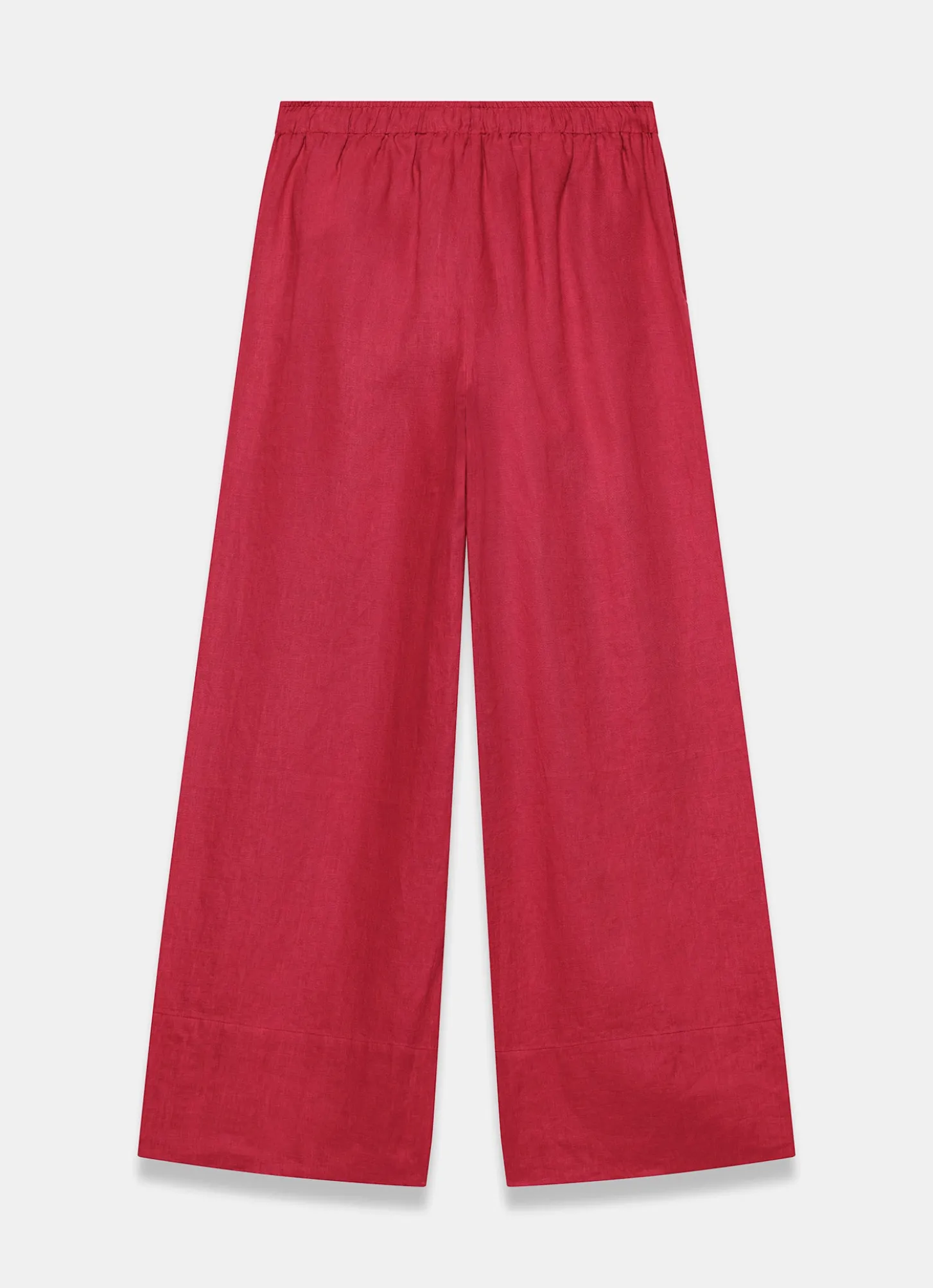 Red Linen Drawstring Wide Leg Trousers