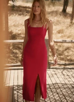 Red Linen Midi Dress