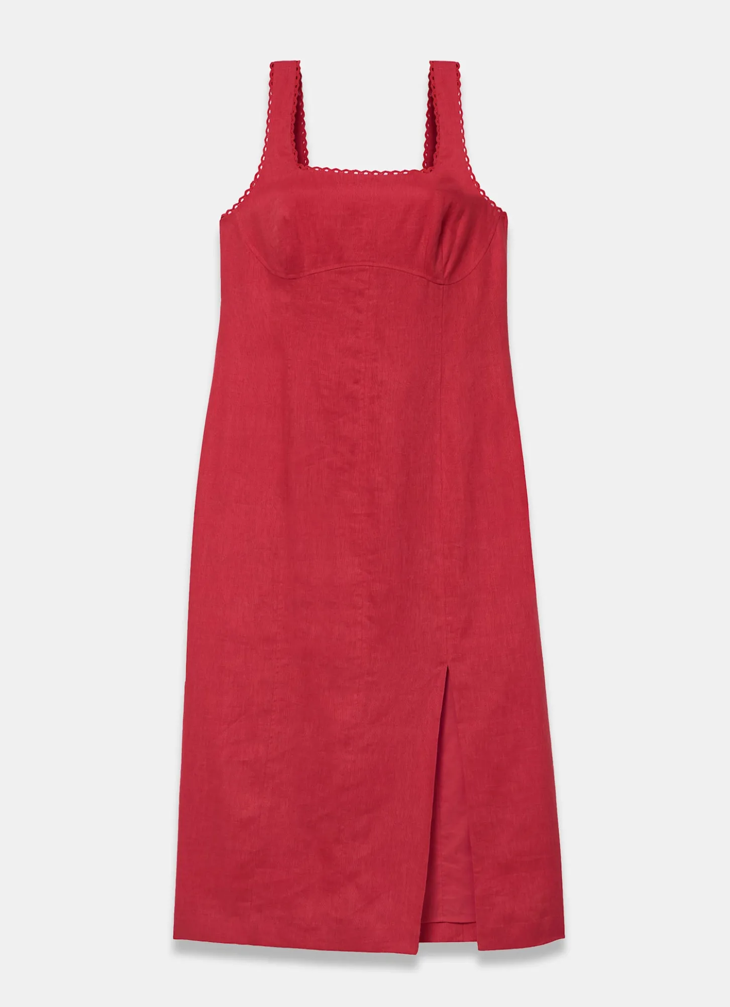 Red Linen Midi Dress