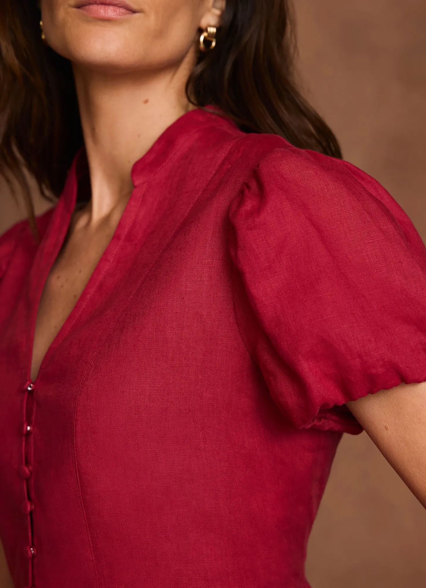 Red Linen Peplum Top