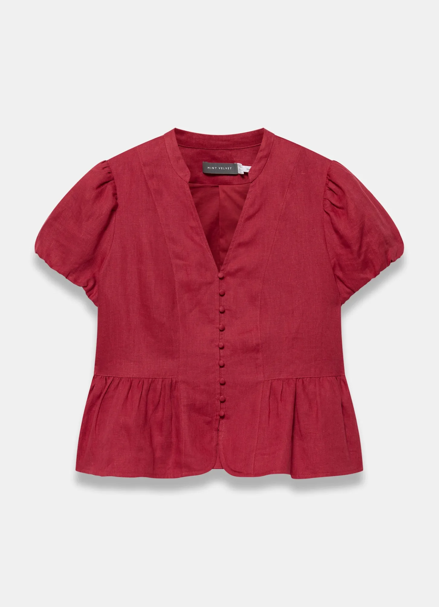 Red Linen Peplum Top