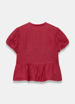 Red Linen Peplum Top