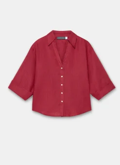 Red Linen Short Sleeve Resort Shirt