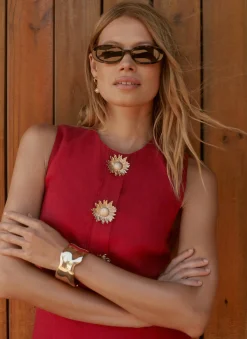 Red Linen Sunray Button Mini Dress