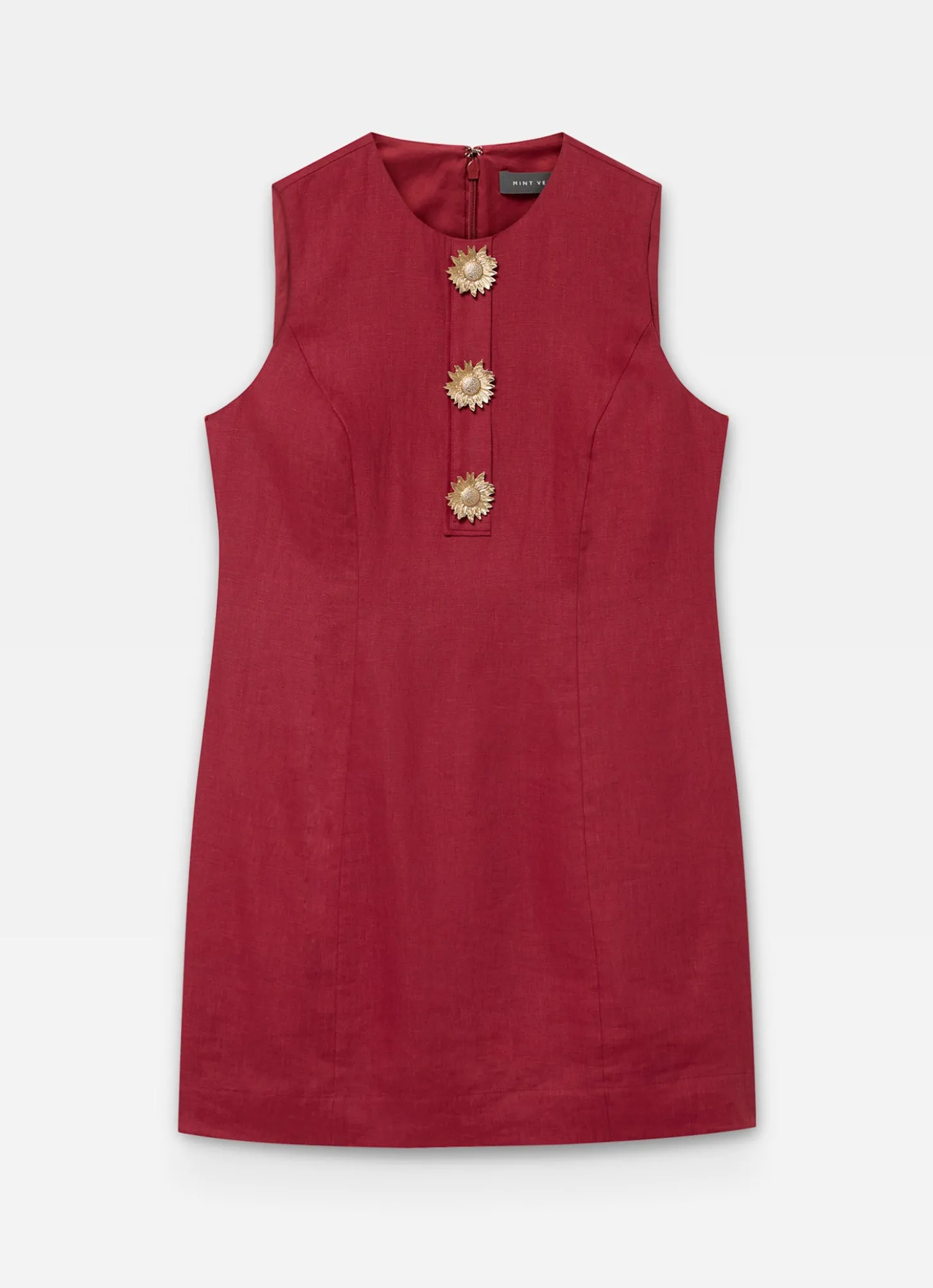 Red Linen Sunray Button Mini Dress