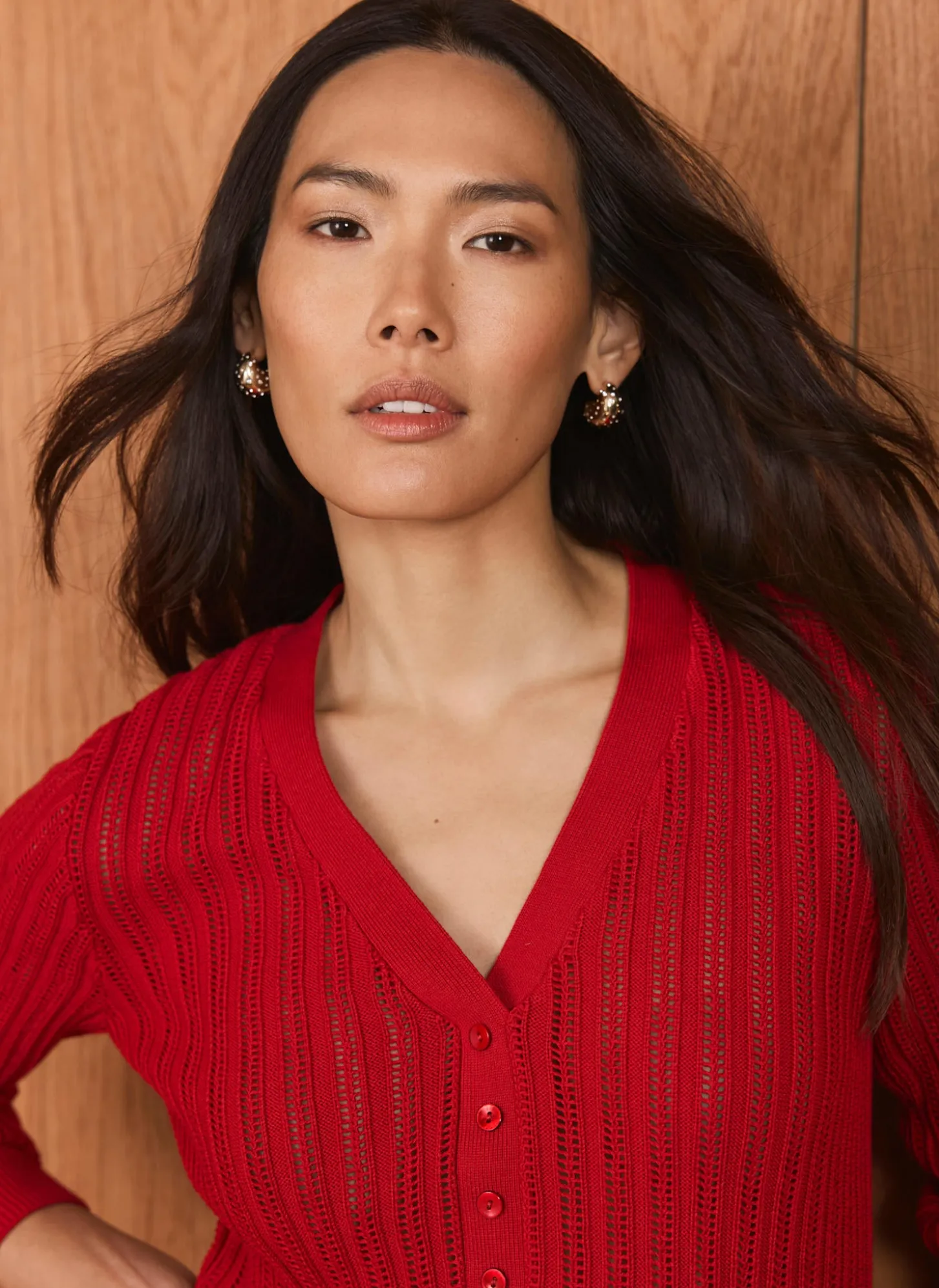 Red Open Knit Top