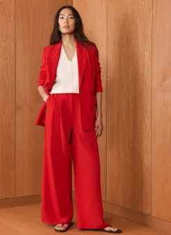 Red Pleated Wide Leg Trousers