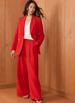 Red Pleated Wide Leg Trousers