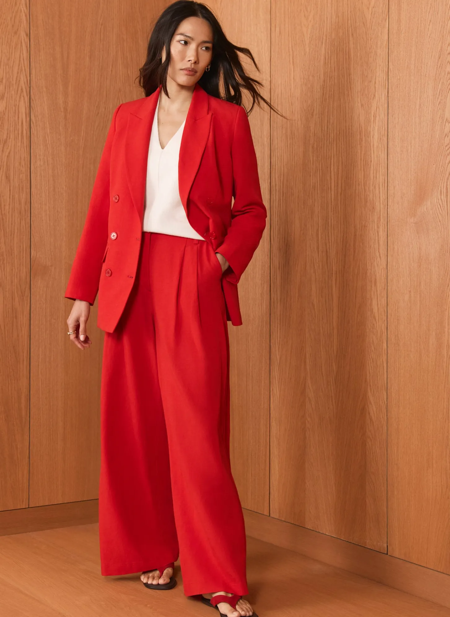 Red Pleated Wide Leg Trousers