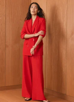 Red Pleated Wide Leg Trousers