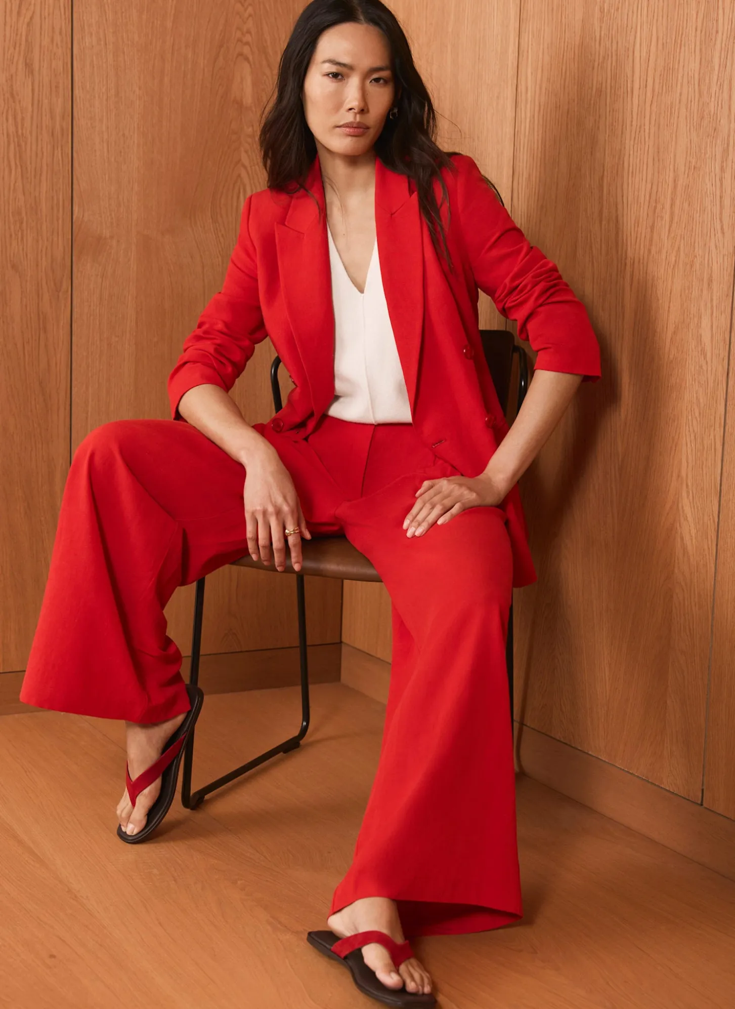 Red Pleated Wide Leg Trousers