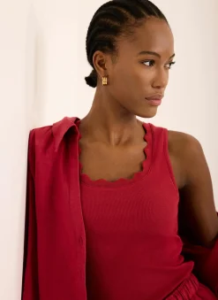 Red Scallop Trim Vest Top