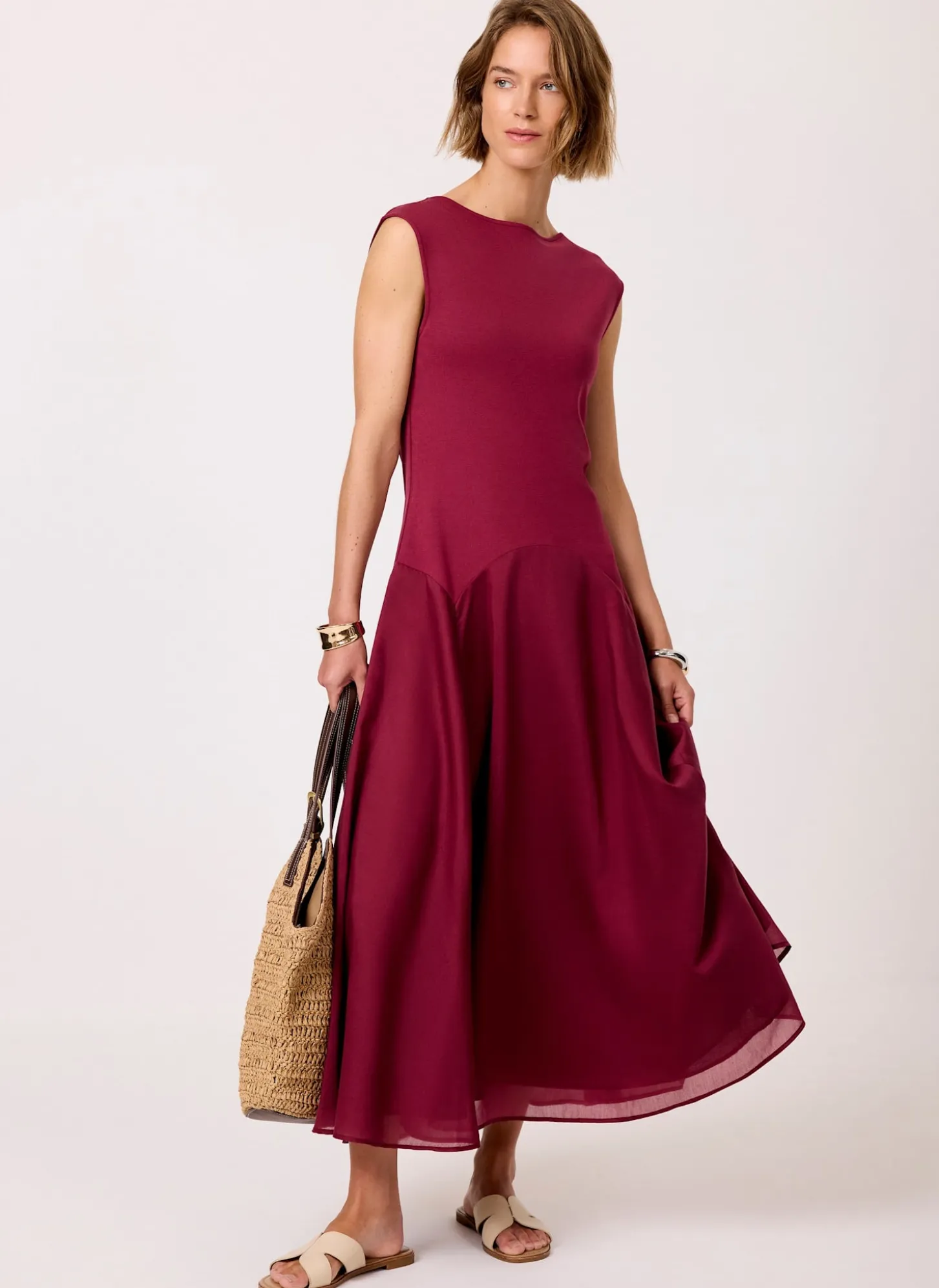 Red Sleeveless Midi Dress