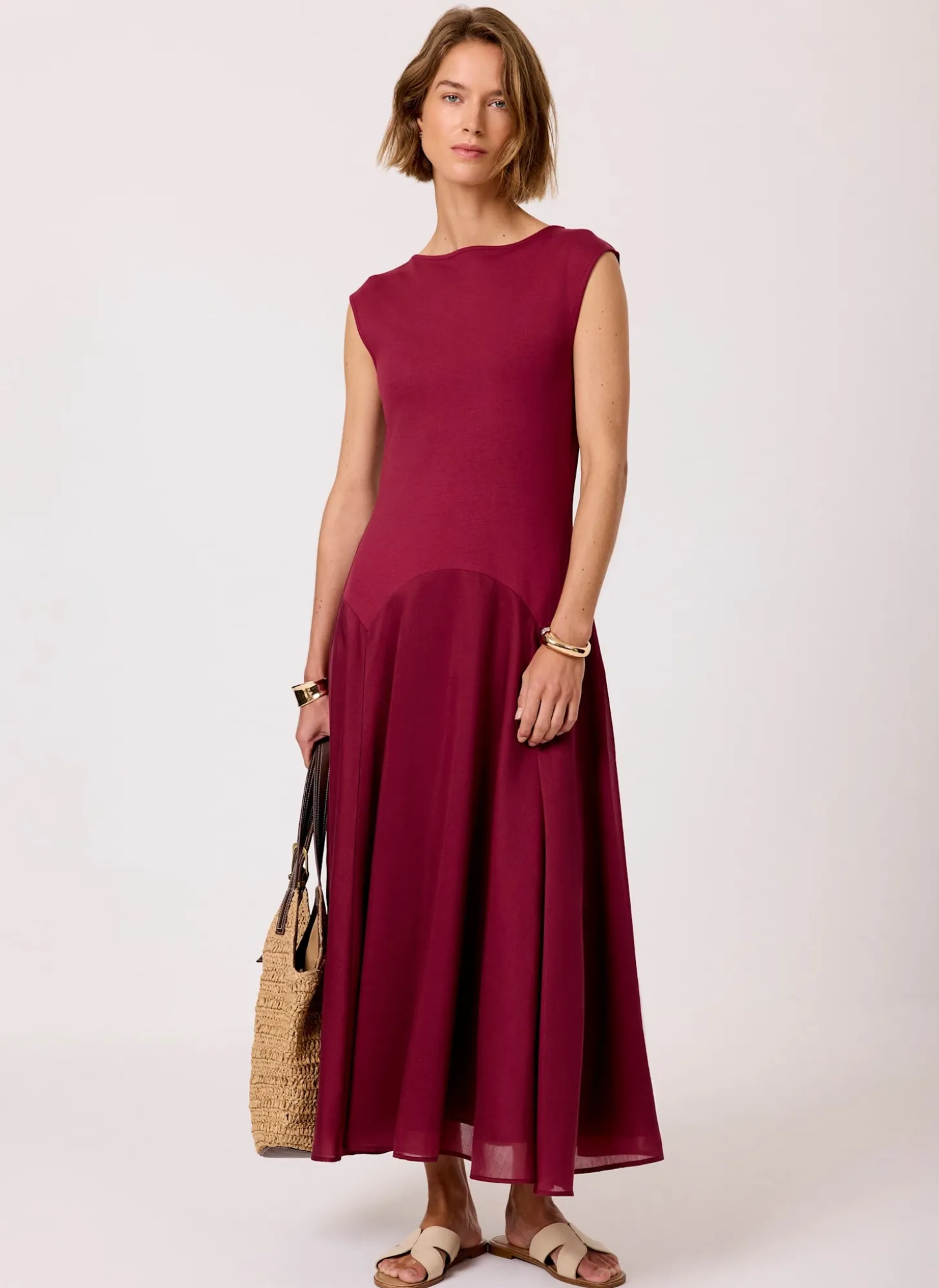 Red Sleeveless Midi Dress
