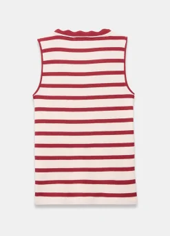 Red Stripe Scallop Trim Vest