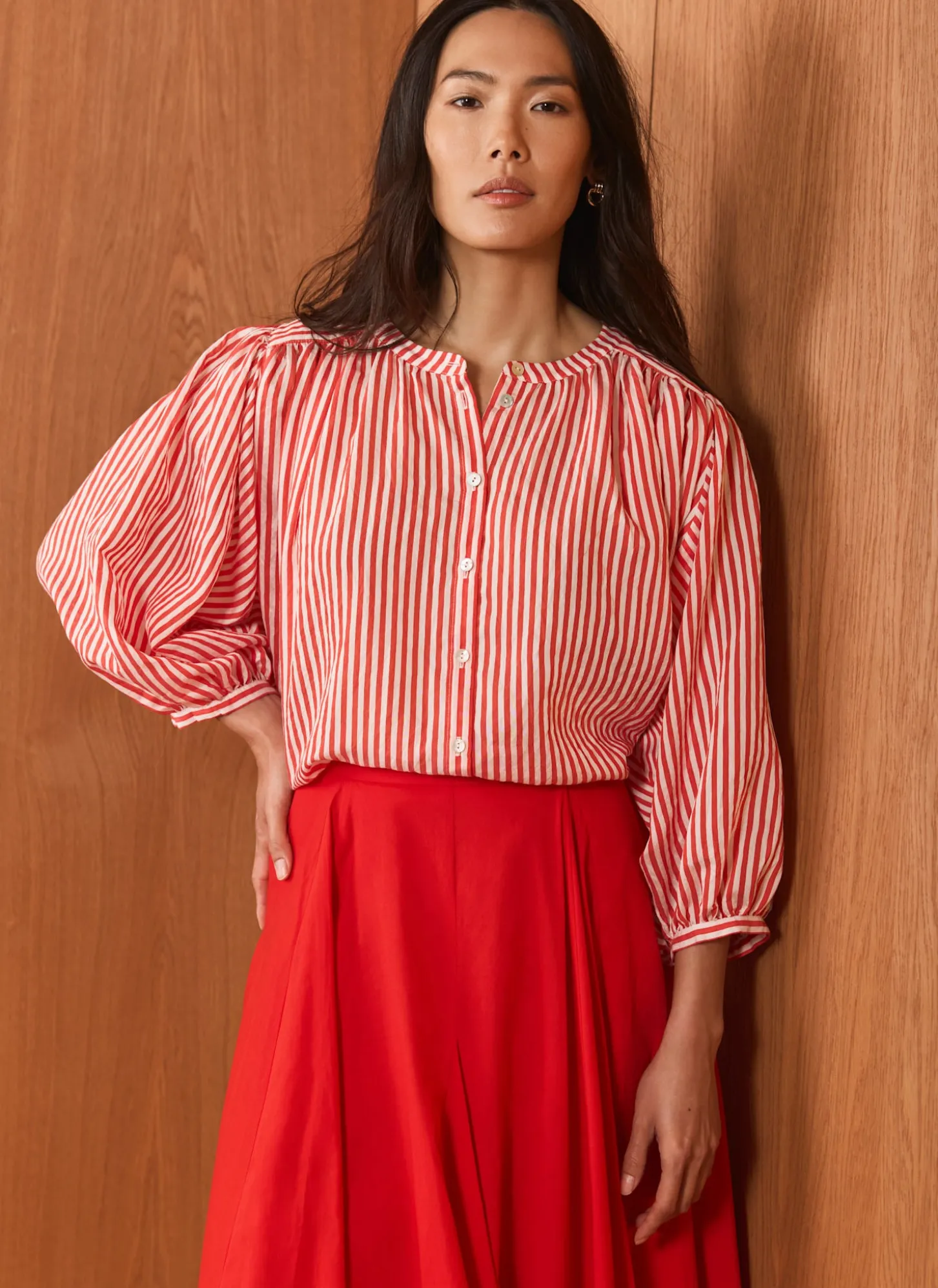 Red Striped Batwing Blouse