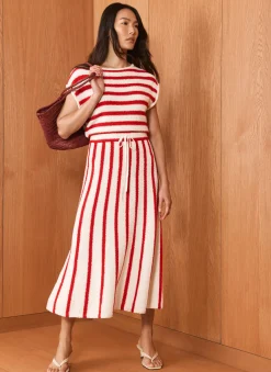 Red Striped Knit Midi Dress