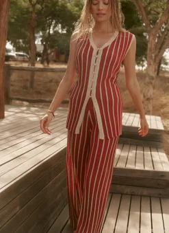 Red Striped Knit Trousers