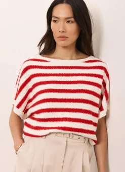 Red Striped Textured Knit Top
