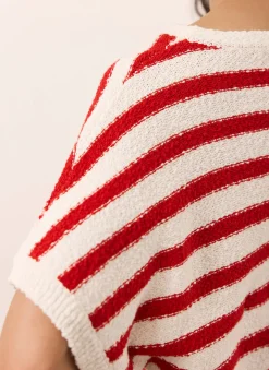 Red Striped Textured Knit Top