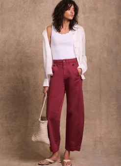 Red Washed Barrel Leg Chino Trousers