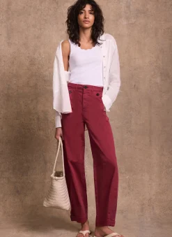 Red Washed Barrel Leg Chino Trousers