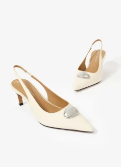 Ren White Leather Sling Back Heels