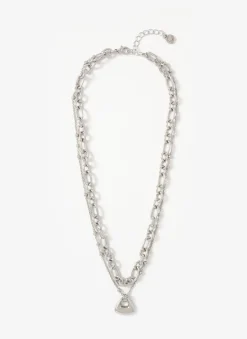 Silver Tone Double Layered Chain Necklace