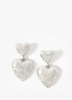 Silver Tone Heart Drop Earrings